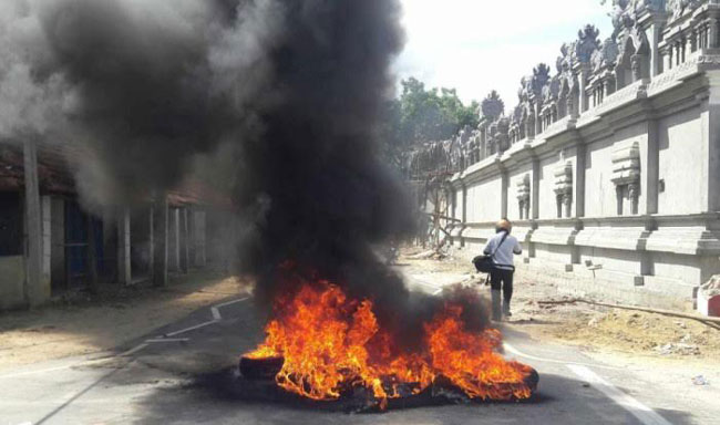 Tires set on fire in Pointpedro....