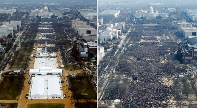 Trump claims media dishonest over crowd photos