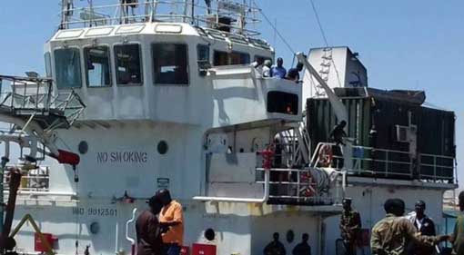 Puntland displays freed hijacked vessel, Sri-Lankan crew