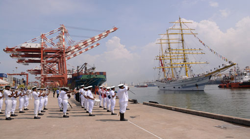 Indonesian sailing vessel Bima Suci arrives at the port of Colombo