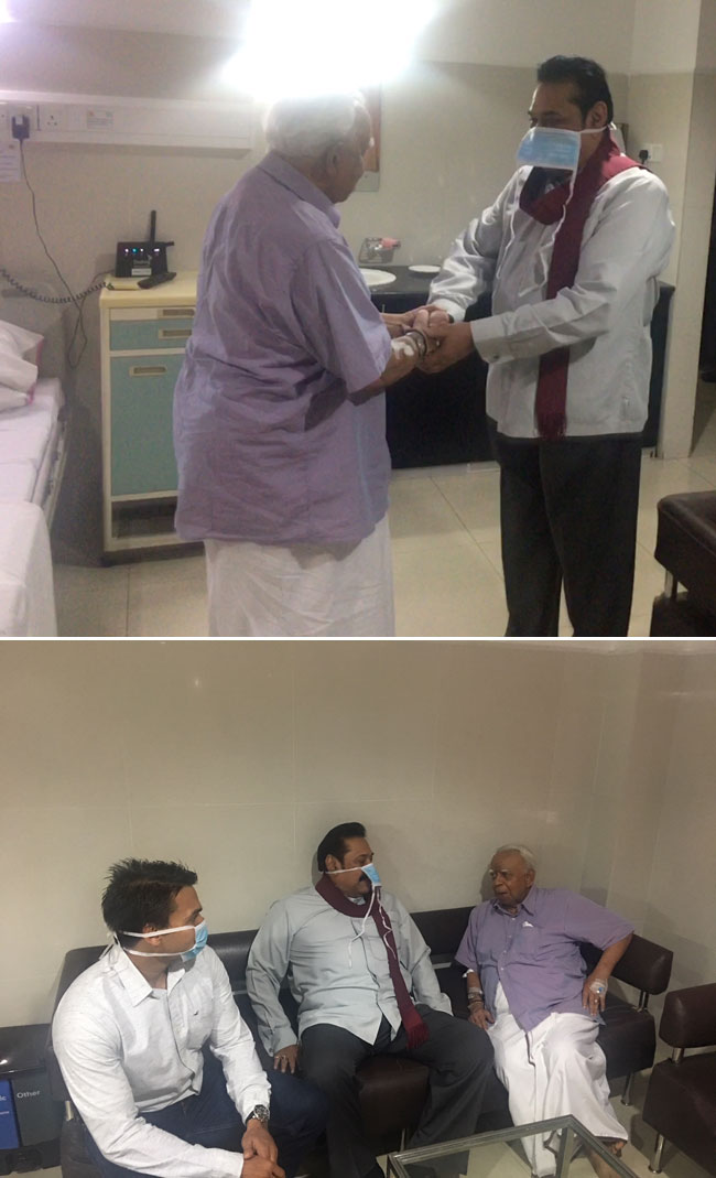 Mahinda and Namal visit Sampanthan at hospital