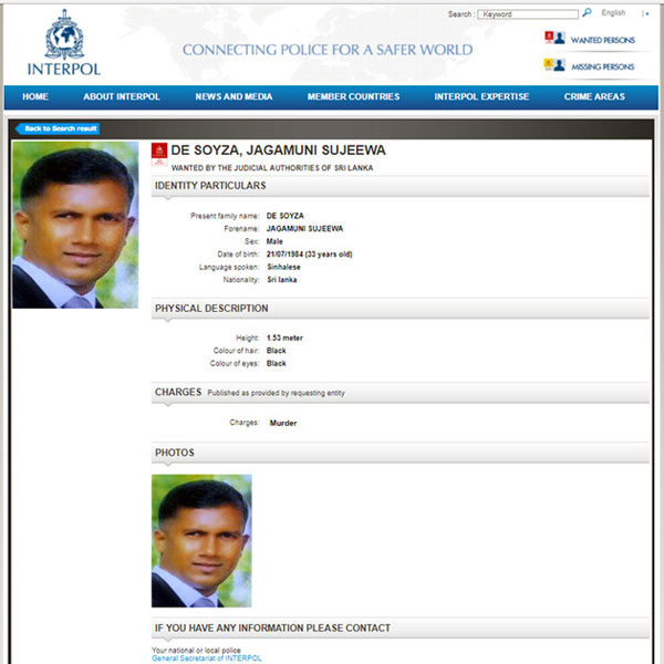 Interpol notices on Kosgoda Sujee, Makandure Madush