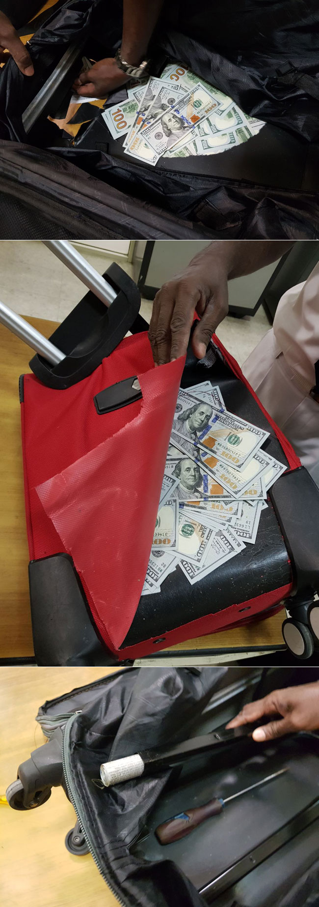 Foreign currency hidden inside luggage...
