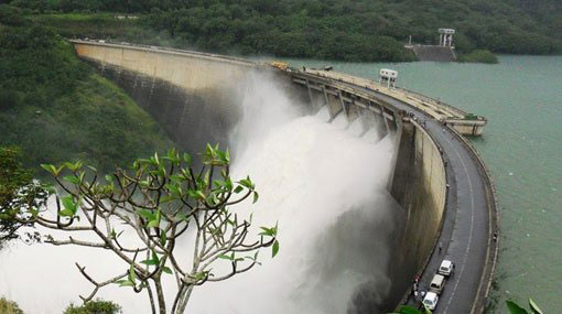 Two spill gates of Laxapana Reservoir opened