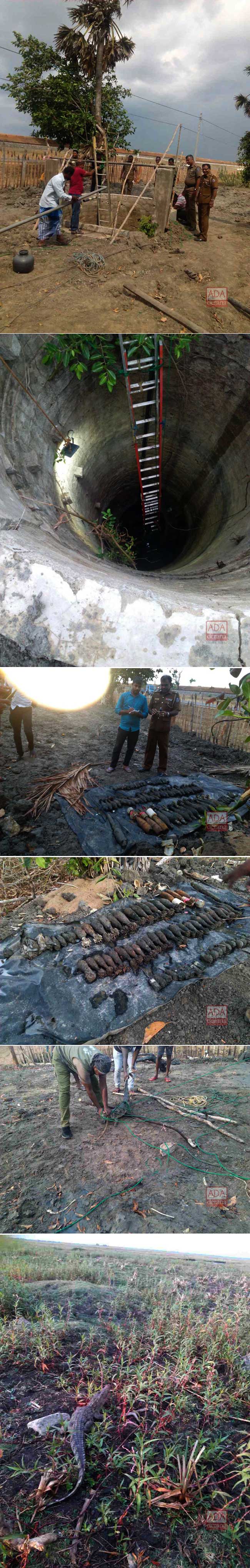 Bombs and baby crocodile found inside well in Mannar
