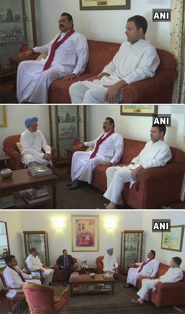 Rajapaksa meets Manmohan Singh and Rahul Gandhi