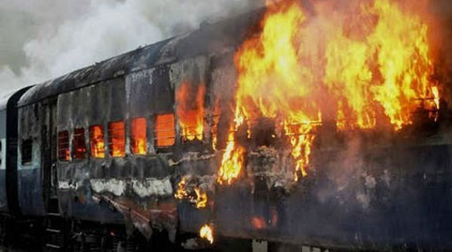 Train compartments on fire at Dematagoda yard