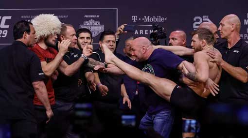 Post-fight brawl ensues after Khabib Nurmagomedov submits Conor McGregor