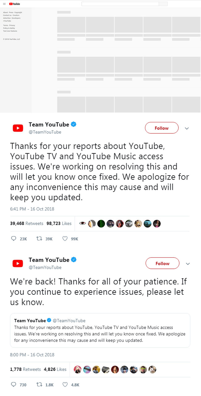 YouTube back up after being hit by major outage