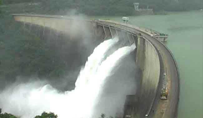 Two sluice gates of Victoria reservoir opened