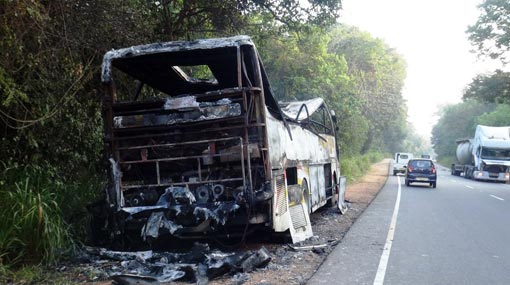 Luxury bus spontaneously combusts on road