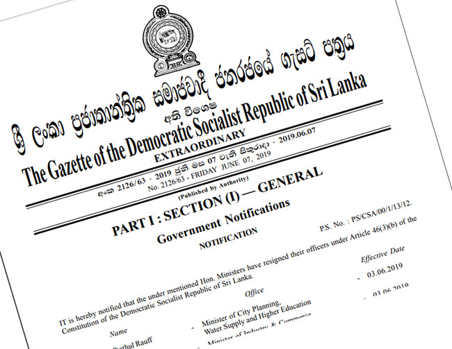 Gazette notification on resignation of Muslim ministers issued