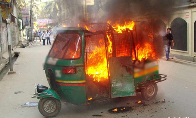 Tuk travelling on road erupts in flames