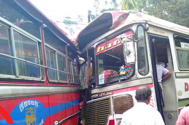 20 injured in head-on bus collision in Matara