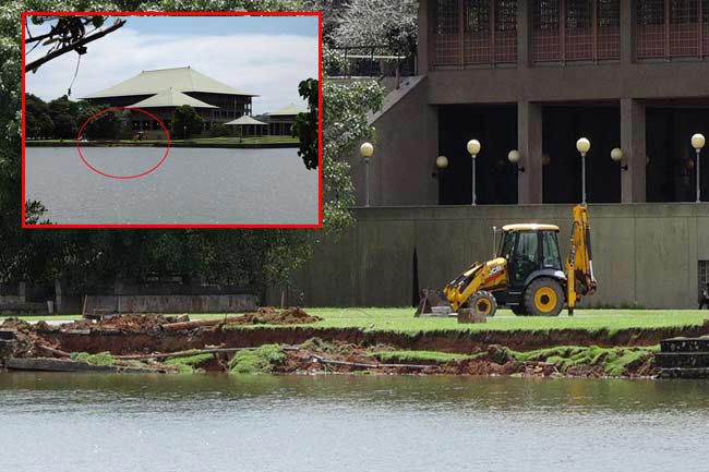Part of parliament land collapses into Diyawanna Oya