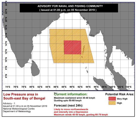 Low pressure area over south-east Bay of Bengal