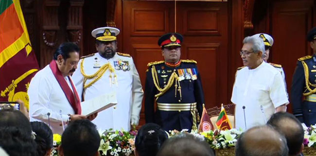 Mahinda Rajapaksa sworn in as new Prime Minister