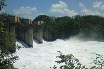 Sluice gates of Udawalawe Reservoir opened
