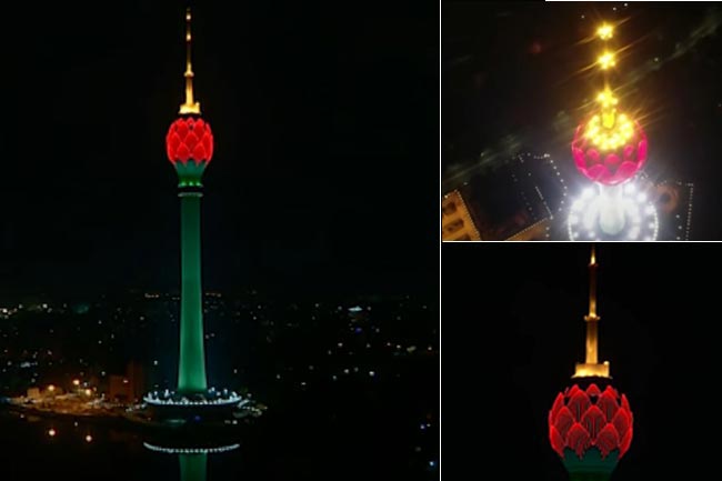 Lotus Tower lit up in tribute to COVID-19 frontline