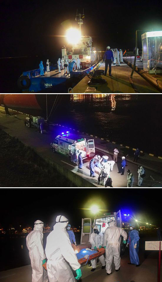 Suspected COVID-19 patient aboard foreign container ship safely brought to Colombo harbour