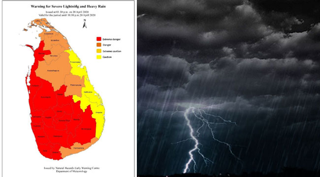 Red warning for severe lightning and heavy rain