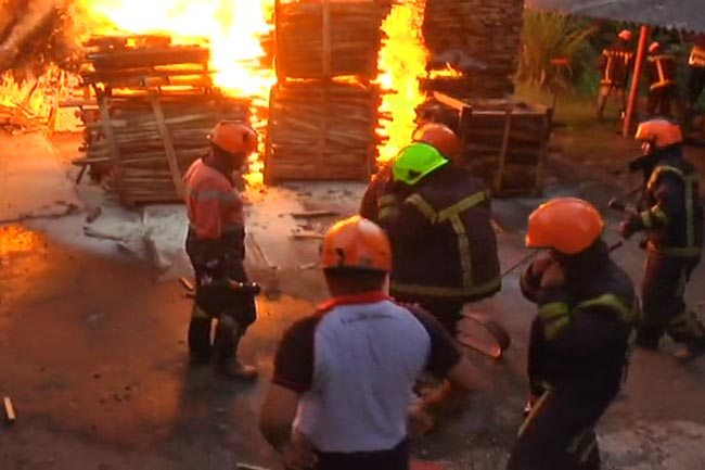 Sudden fire burns down timber warehouse