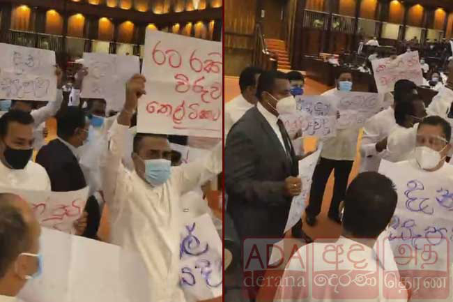 SJB MPs hold protest in parliament