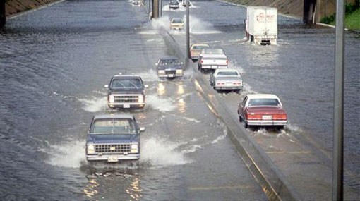 Traffic mobility hindered by flooding of roads