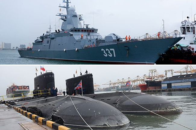 Russian warship and submarines arrive at Colombo Port