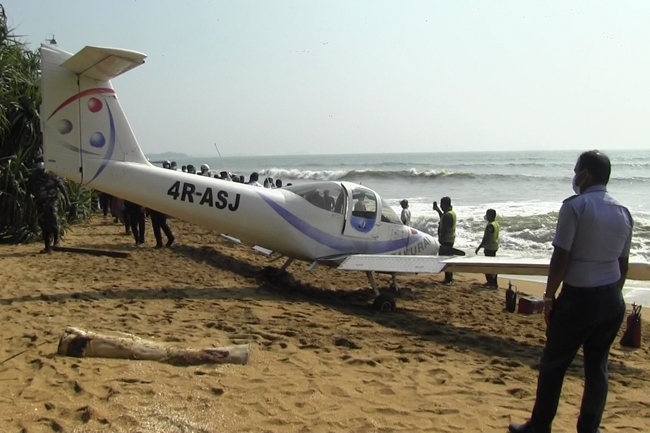 Private-owned light aircraft makes emergency landing at Payagala beach