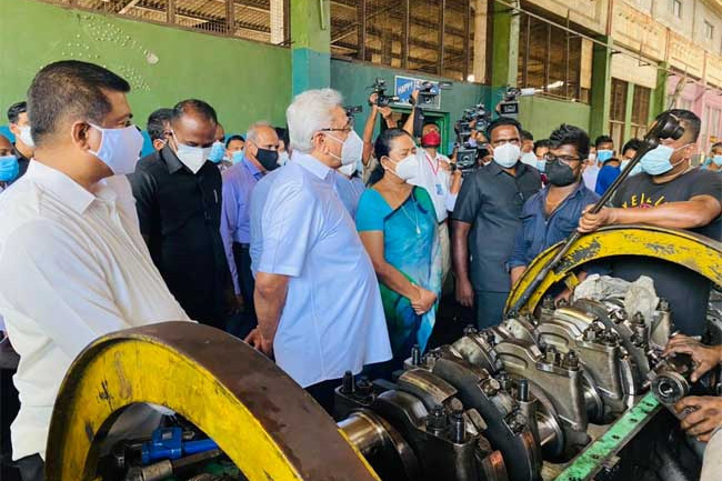 President on inspection tour at Ratmalana railway maintenance yard