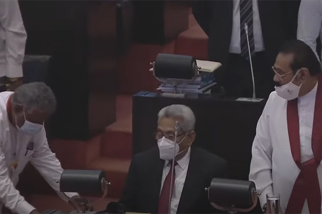 President Rajapaksa arrives in parliament