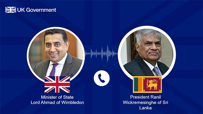 UK Minister calls President to discuss security and economic situation in Sri Lanka