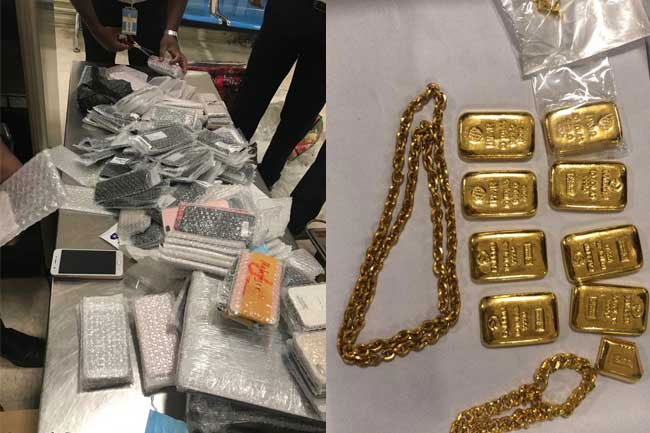 Passenger held with mobile phones, gold biscuits and gold jewellery at BIA