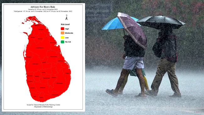 Advisory for heavy rain over most parts of the island