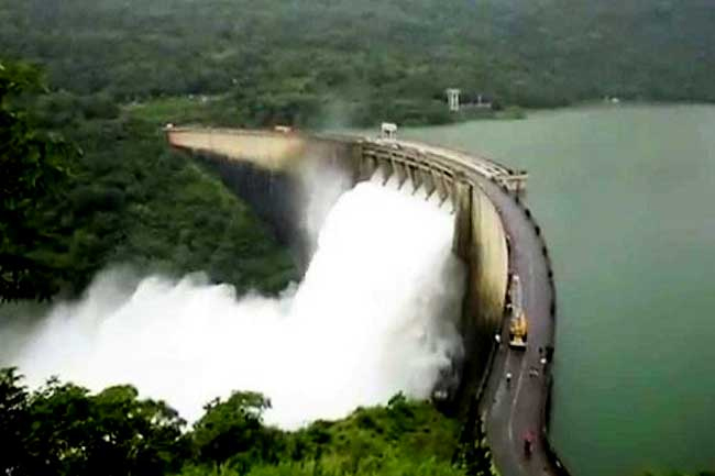 Six sluice gates of Victoria Dam opened