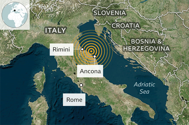 Strong offshore quake of magnitude 5.7 rattles Italy