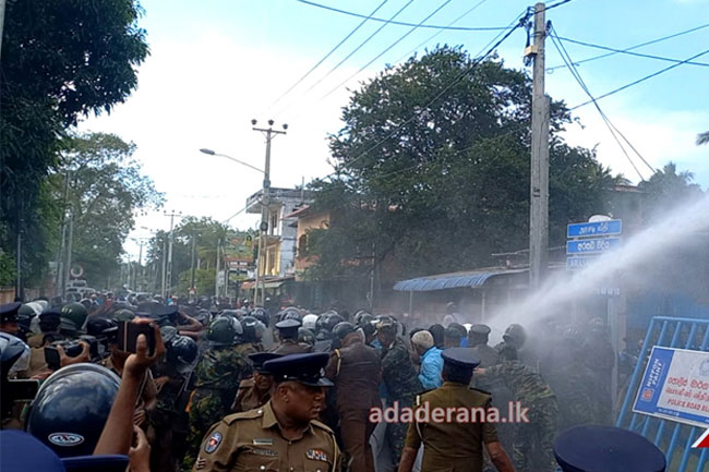 Police use water cannons to disperse protest during Presidents visit in Jaffna