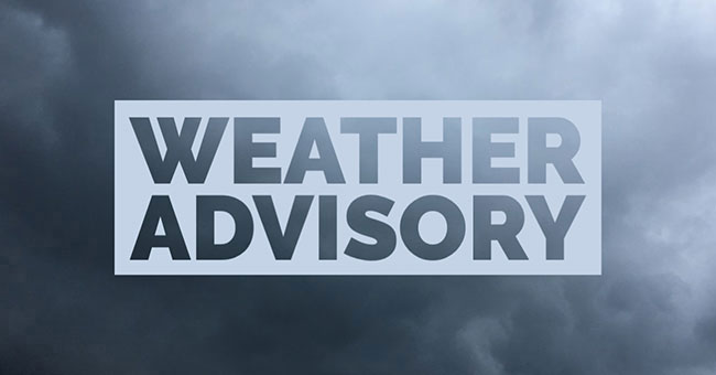 Weather advisory issued for heavy rain and strong winds