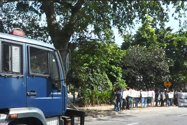 Police fire water cannons at IUSF protesters 