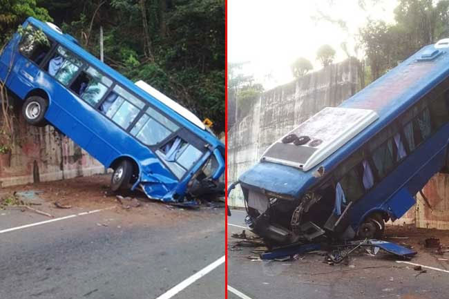 Three injured in luxury bus accident on Kandy-Mahiyanganaya road