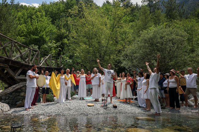 Devotees invoke ancient Greek deities on Mount Olympus foothill