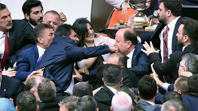 Lawmakers in Turkey draw blood in brawl during debate on jailed colleague