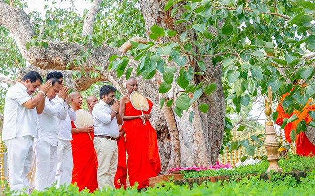 President receives blessings from Sacred Jaya Sri Maha Bodhi