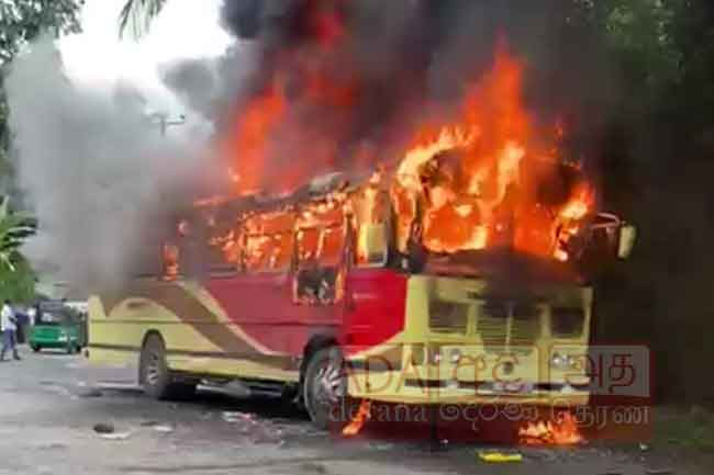 Passenger bus gutted in fire at Madampe