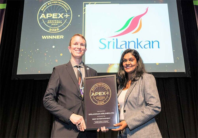 SriLankan Airlines honored with 2025 APEX Best Entertainment Award