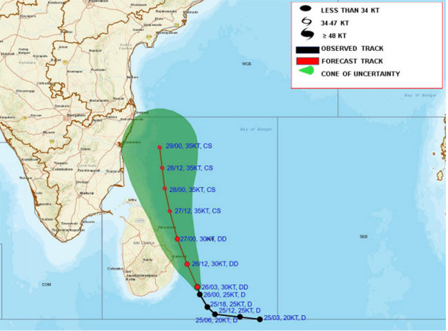 Red alert issued as deep depression intensifies near Sri Lanka