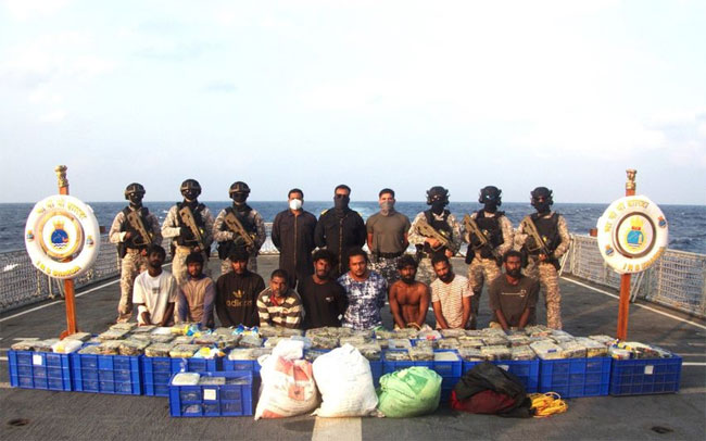 Indian and Sri Lankan Navy seize 500 kg of crystal meth from fishing boats