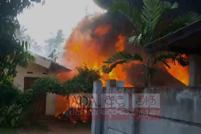 House gutted in fire caused by oil lamp in Wadduwa