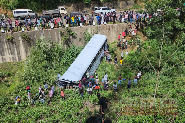 Two dead, 23 injured as bus topples down precipice on HattonKandy main road